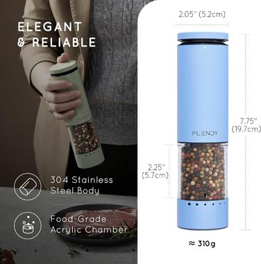 Електричні мельниці для солі та перцю 2 шт. з USB-C зарядкою, з LED-підсвіткою, з нержавіючої сталі, блакитні