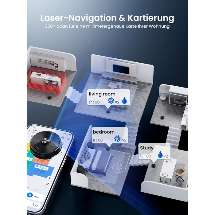 Робот-пилосос Proscenic Q10 з функцією миття, 8000Pa, 200 хвилин роботи, лазерна навігація, керування через додаток, Alexa, Siri, Apple Watch, пульт дистанційного керування для підлоги та килимів