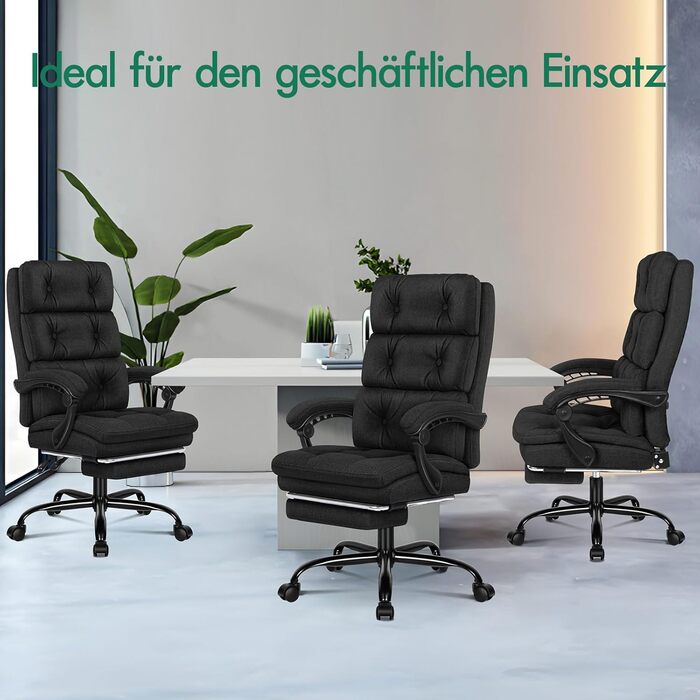 Офісне крісло ALFORDSON з регулюванням нахилу 150°, обертання 360° та підставкою для ніг. PU-шкіра, глянцево-чорний колір (Palmer - Льняний Чорний)