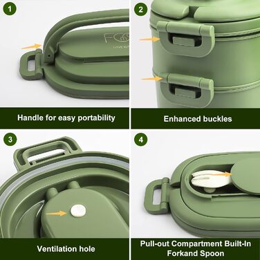 Ланчбокс Brotdose 2-ярусний, 1550 мл, з ложкою та виделкою, синій (авокадо), BPA Free, для дорослих