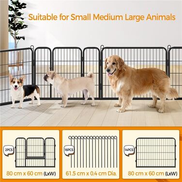 Вольєр для цуценят Yaheetech на 16 панелей, 80x60 см, чорний