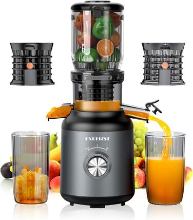EXREIZST Slow Juicer - Large 103mm Opening Juicer for Vegetables and Fruits, Test Winner, 250W, 100% BPA-Free Juice, Best Juicer Machine, Electric Masticating Juice Press
