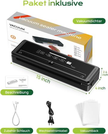 Вакуумний пакувальник 5-в-1 для продуктів харчування: сухий/вологий режим, зберігає свіжість до 7 разів довше, 70 кПа, вбудований різак, шланг, 10 пакетів