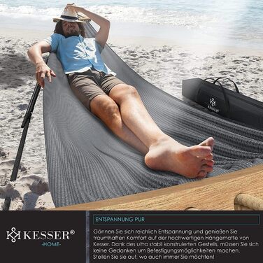 KESSER® Hammock Vill with Metal Stand, Foldable and Adjustable, Stable Frame, Indoor & Outdoor Use, Includes Carry Bag + Sack, Hanging Chair, Hammock Stand, Camping, Garden, Pool, Balcony, Terrace (Gray)