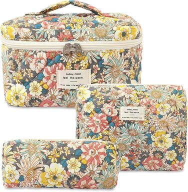 Набір косметичок 3 шт. для подорожей, косметичка для дівчат та жінок з квітковим принтом, зручна для макіяжу