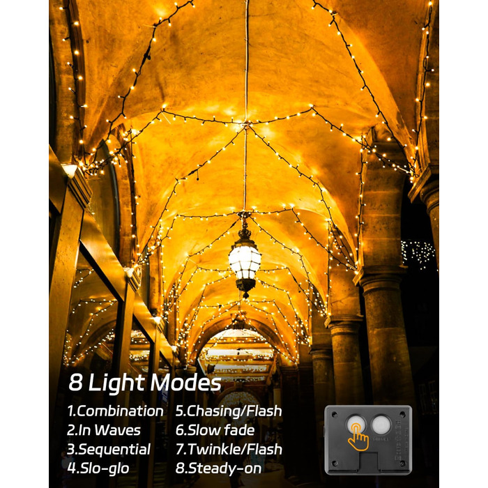 Сонячна гірлянда для зовнішнього використання, 120 LED, холодне біле світло, 8 режимів, для саду, двору, тераси, весільної декорації (5м, тепле біле світло)