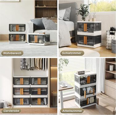 NETEL Storage Box with Lid Large, Stackable Storage Boxes 72L 4 Pack, Plastic Storage Boxes, Transparent Stackable Boxes with Lid, Foldable Storage Box with Door and Wheels (4x 32L)