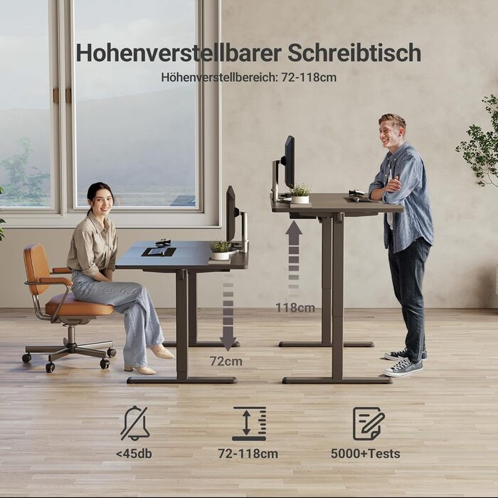 Claiks Electric Height Adjustable Desk 140x70cm - Standing Desk with Cable Management, Memory Function & Ergonomic Design (FSC® Certified)