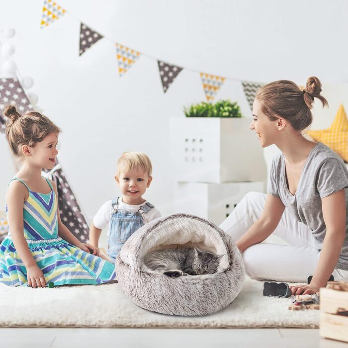 CATISM Cat Bed Washable Cat Sleeping Place for Cats Plush Pet Cat Head Pillow Cat Cushion Fluffy Kitten Puppy Snuggle Bed Pet Bed (Coffee Brown)