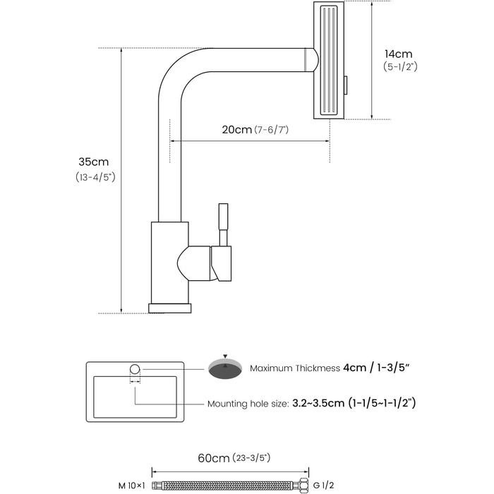 Чорний кухонний змішувач Appaso з висувною лійкою, 360° обертання, 2 режими струменя, для кухні | З нержавіючої сталі, водоспад