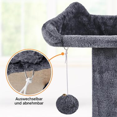 Кігтеточка для котів Yaheetech, велика, 158 см, з 3 платформами, 3 стовпчиками для заточування, 2 будиночками, м'ячиками, сірого кольору