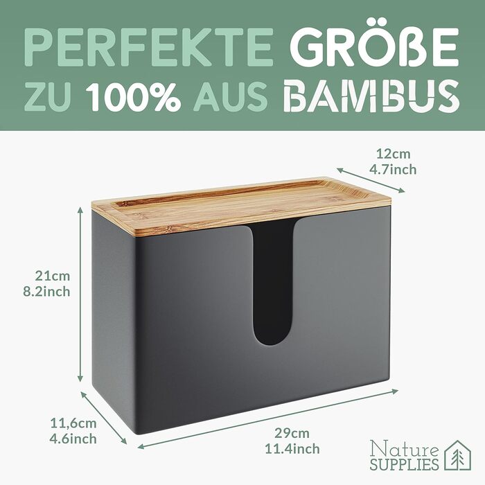 Nature Supplies Wooden Paper Towel Dispenser - Paper Towel Holder With Wall Mount or Tabletop Use, for C-Fold, Z-Fold, or Interfold Paper Towels (Black, Top)