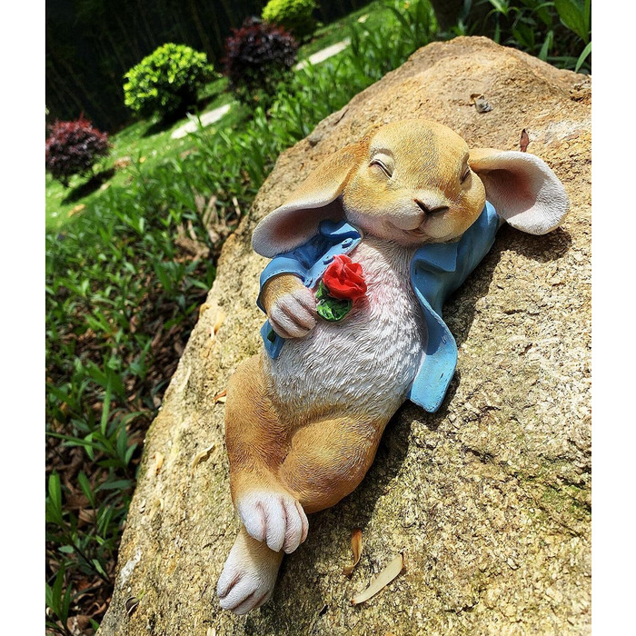 iRonrain Garden Statues Rabbits, Fantasy Bunny Outdoor Art Décor Animal Figures Ornament for Thanksgiving Day, Christmas Statue Decorations for Garden Yard Lawn Indoor Sculpture (Blue)