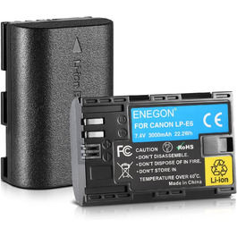 Запасний акумулятор ENEGON LP-E6 (2 шт.) та розумне LED Dual USB зарядне пристрій для Canon EOS 5D Mark II/III/IV, 5DS, 5DS R, 6D, 7D, 7D Mark II, 60D, 70D, 80D та інші моделі Canon (2 x LP-E6)