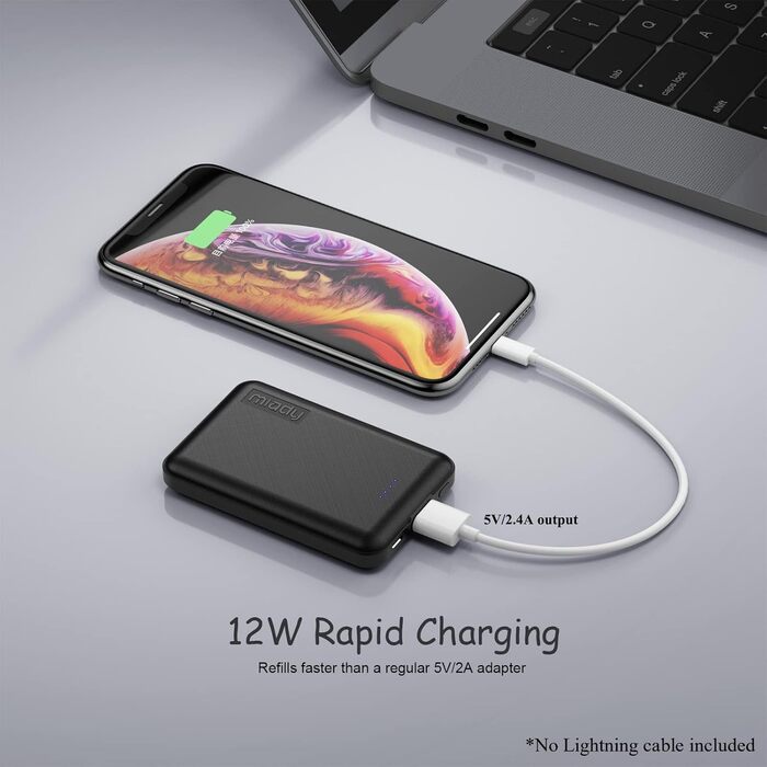 Портативний зарядний акумулятор Miady Mini Power Bank 5000mAh з USB-C, 2.4A, для iPhone, iPad, Samsung Galaxy