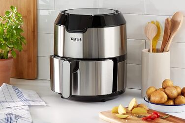 Аерофритюрниця Tefal Easy Fry Deluxe XL EY401D, 1500 Вт, 4,2 л, 8 програм, цифровий дисплей, енергозберігаюча, без олії, нержавіюча сталь