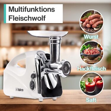 Електричний Fleischwolf Iskra 1200W: м'ясорубка, фляндр, соковичавник 4-в-1 з нержавіючої сталі