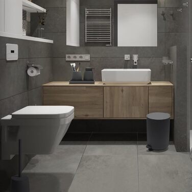 Набір для ванної кімнати AJEUNGAIN, сірий, 5 предметів: відро для сміття, тримач для туалетного паперу, диспенсер для мила, стакан для зубних щіток, піднос.