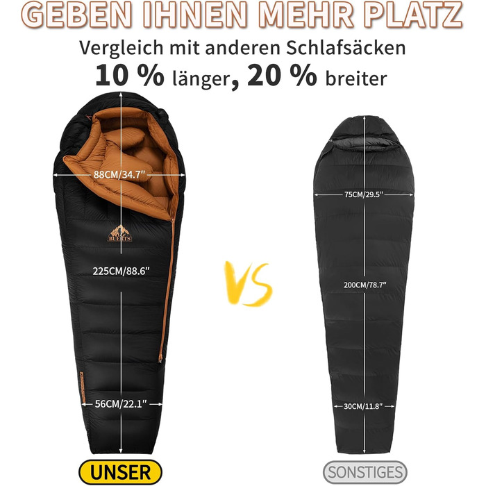 Спальний мішок зимовий, -24°C, чорний. Ultraleichter Mumien-Schlafsack для дорослих та підлітків, кемпінг, походи, трекінг