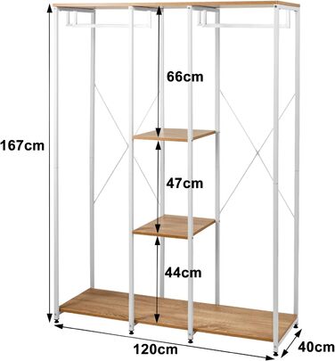 WOLTU XXXL Clothes Rack Freestanding with Shelf Laundry Rack Wardrobe Open Clothes Rail with Shoe Shelf for Bedroom, Wood and Steel, Black + Light Oak (White+light Oak)