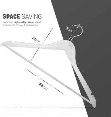 Плечики для одягу KEPLIN Starker з натурального дерева (30 шт.) з обертовим гачком 360° та перекладиною для штанів, з вирізами для плечей - Місцеекономний органайзер для гардеробу, підходить для пальто, жакети, костюми (білий, 20 шт.)