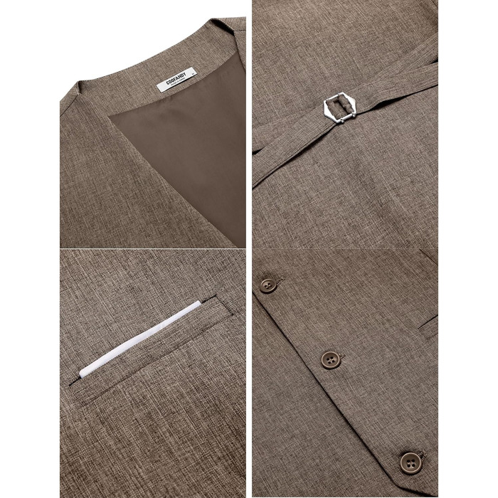 Костюмний жилет чоловічий COOFANDY з кишенями, V-подібний виріз, для вечірнього одягу, ділового стилю, коричневий, 3XL