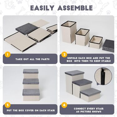 HOMCENT 3-Step Pet Stairs for Dogs and Cats, Foldable Dog Stairs with Ample Storage Space, also Suitable as a Cat Stair, 74x33x44CM