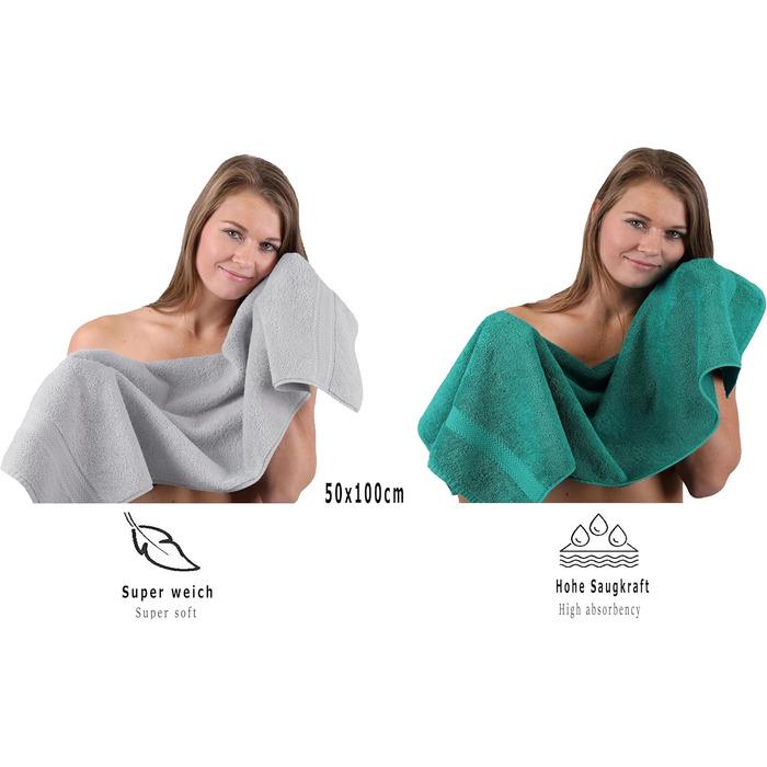 Набір рушників Betz 10 предметів, преміум якість, 100% бавовна, сірий та сріблястий (смарагдово-зелений та сріблястий)