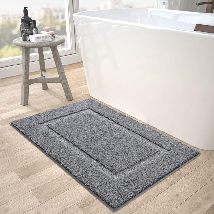 DEXI Bathroom Rug 60 x 90 cm, Non-Slip Bath Mat, Washable Soft Bath Mat, Microfiber Absorbent Bathroom Rug, Bath Mats for Bathtub, Shower Room and Bathroom - Grey 60 x 90 cm Grey