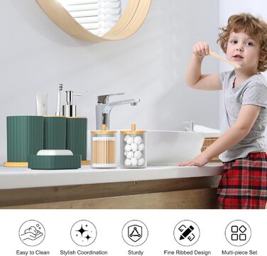 Набір для ванної кімнати Z ZONAMA 24 предмети: душовий завіс, килимок, сміттєве відро, тримач для унітазу, дозатор мила. Стильний набір для дому та квартири. Колір: зелений