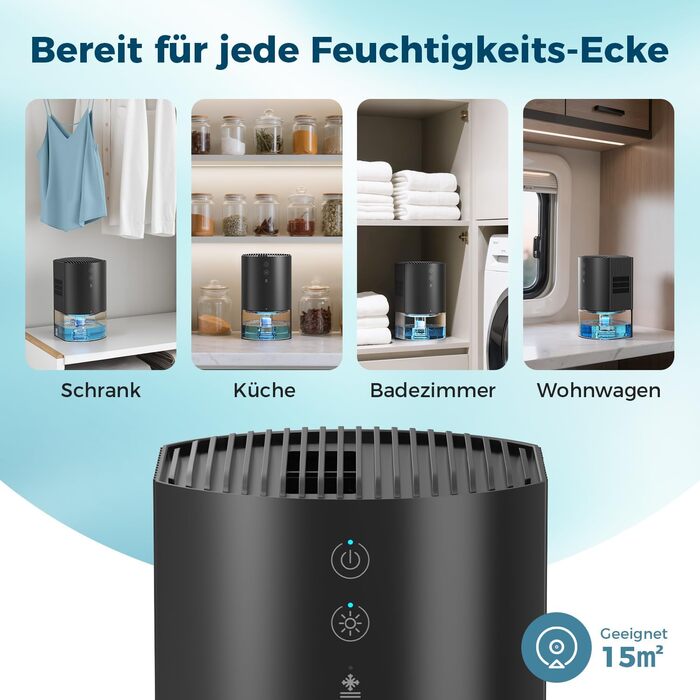 Електричний осушувач повітря AROEVE 990мл з 7-кольоровим підсвічуванням, автоматичним вимкненням та захистом від пролиття - для дому, шафи, ванної кімнати та кухні