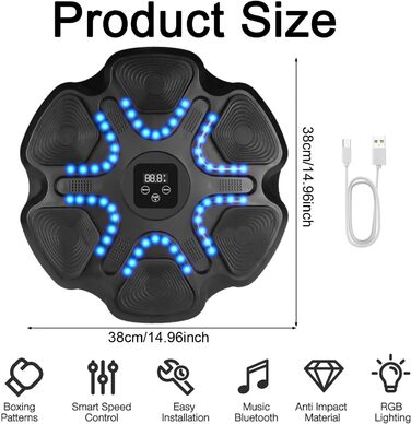YeahBoom Музична Bluetooth Боксерська Машина, Електронна Боксерська Машина, Розумна Боксерська Машина, Обладнання для Боксерських Тренувань, Настінна Боксерська Машина (M)