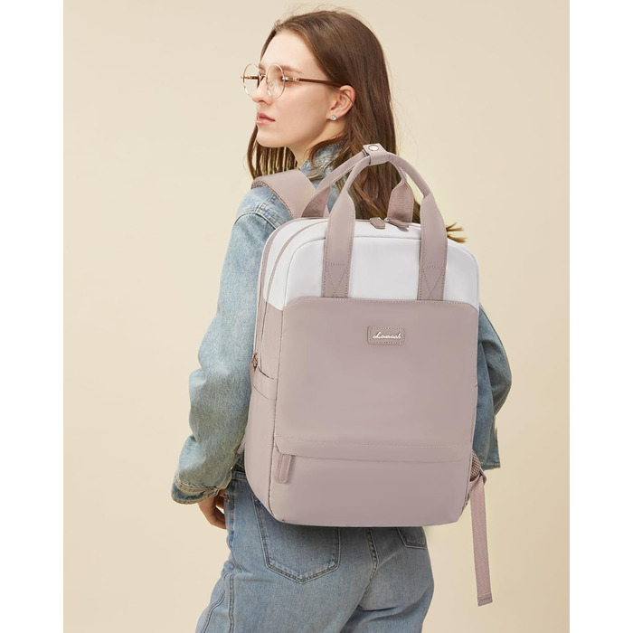 Рюкзак для ноутбука LOVEVOOK, 15.6 дюймів, жіночий, для школи/університету, подорожей, робочі будні. Водостійкий, елегантний, для дівчат-підлітків. Колір: бежево-рожевий