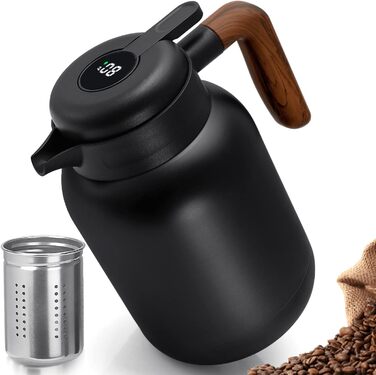 VETIN Thermos Flask with Tea Strainer 1.5L, Double-Walled 304 Stainless Steel Insulated Flask, Tea Pot Thermo with Temperature Indicator, Coffee Pot Thermo 10h Heat/16h Cold