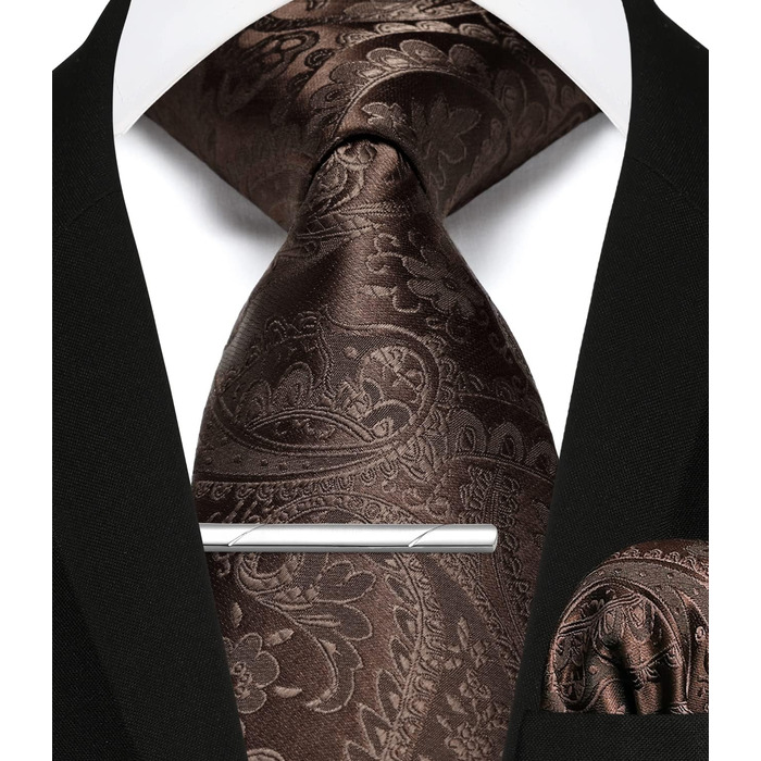 Набір краваток та нагрудних хустинок Enlision для чоловіків: краватка, нагрудна хустинка, краватоклямер. Paisley, в клітинку, коричневий, універсальний розмір