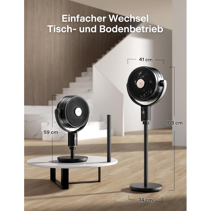 PELONIS Smart вентилятор підлоговий з осциляцією, DC мотор, 9 швидкостей, 26dB, регульована висота 36-110см, 9H