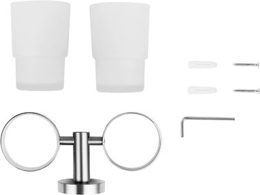 Ambrosya Toothbrush Holder with Wall Mounting - Glass Cup Holder Toothbrush Holder Toothpaste Bath (Brushed Stainless Steel)