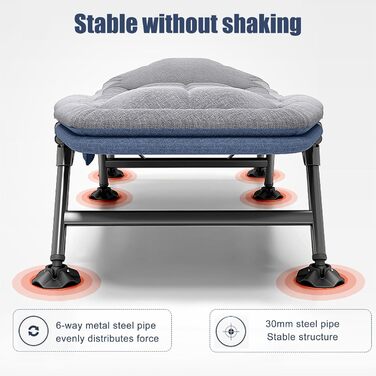 Розкладне ліжко-крісло для кемпінгу з матрацом, 6 положень спинки, ліжко для риболовлі, туристичне ліжко XXL, 65x190x30 см, односпальне, для гостей, сіре (2 шт.)