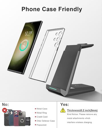 Бездротова зарядка 3-в-1 для Samsung Galaxy: годинники, навушники, смартфони. Сумісна з Galaxy Watch 8/7/6/5/5 Pro/4/3/Active 2, S25, S24, S23, S22 Ultra, S21, Note 20, Buds. Чорний колір.