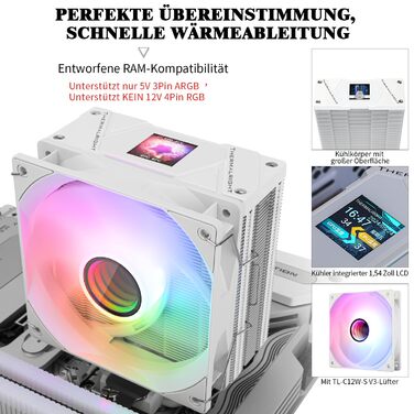 Thermalright Assassin Spirit 120 Vision ARGB - Кулер CPU з РК-дисплеєм, білий, для Intel LGA1851/1700, AM4/AM5