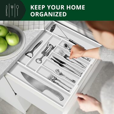 Органайзер для столових приладів ROYAL CRAFT WOOD з бамбука, 9 відділень (20x17.5 см), білий - тримач для ложок, виделок, ножів та кухонного приладдя