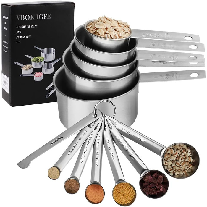 Набір мірних склянок та ложок VBOK IGFE з лінійкою, 12 шт. для випічки (рідини та сухі інгредієнти)