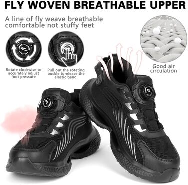 Черевики безпеки OFF-CUP для чоловіків, легкі, з поворотним закриттям, спортивні, дихаючі, з металевим носком, антиковзаючі, чорно-сірі, розмір 40-46