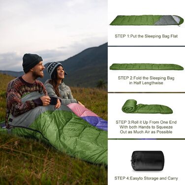 Yarmiene 3-4 Season Sleeping Bag - Outdoor Rectangular Sleeping Bag for Adults & Kids - Warm & Portable for Camping, Hiking (Green+Gray)
