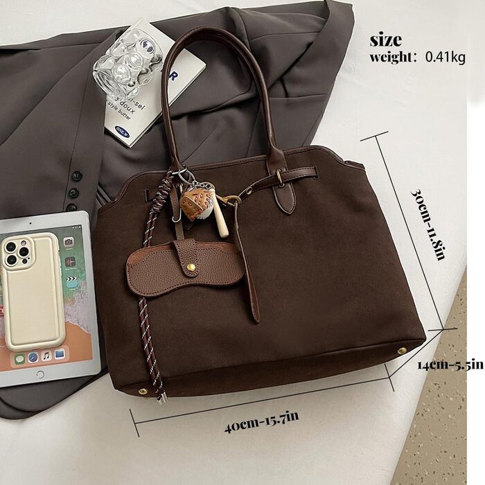 Жіноча сумка-шопер Unisoul з натуральної замші, велика містка сумка для коледжу, роботи, школи, подорожей, шопінгу, повсякденного використання, колір кави