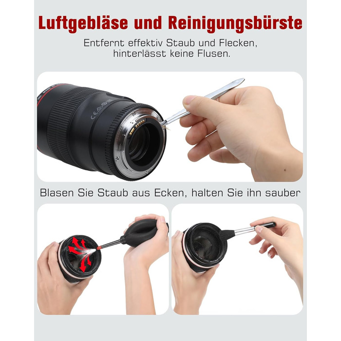 Набір для чищення камери: 14 шт. для об'єктивів DSLR, мобільних телефонів, лінз, фільтрів. Ракета-дувачка, Lenspen, пензлик, мікрофібра, щітка для об'єктивів