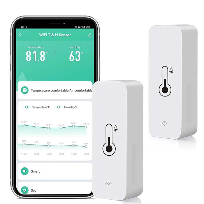 WiFi Hygrometer Thermometer Sensor: Smart Temperature Humidity Monitor, with Remote Monitoring and TUYA APP Notification Alarm, No Hub Required, Works with Alexa (2-Pack)