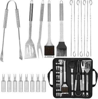 Набір для гриля SPRINGOS 5 предметів з нержавіючої сталі: щипці, лопатка, ніж, виделка, пензлик + сумка для зберігання