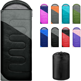 Yarmiene 3-4 Season Sleeping Bag - Adult & Kids Outdoor Sleeping Bag - Warm & Rectangular for Camping & Hiking (Black+Gray)