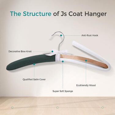 Клітки для одягу JS HANGER з м'якою підкладкою для светрів, 43,2 см, великі, міцні, з сатином, без плечей, для жінок, одягу, весіль, спідньої білизни, 10 шт., (Темно-зелений)